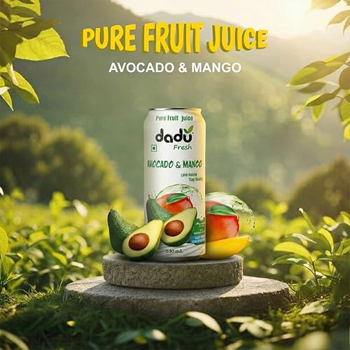 Image of Dadu Fresh Avocado & Mango Juice | Pure Natural Fruit Healthy Beverage | Not from Concentrate, No Added Sugar, No Preservatives or Artificial Flavours | Vitamin Rich & Naturally Refreshing | 4 Cans x 320ml (1280ml)