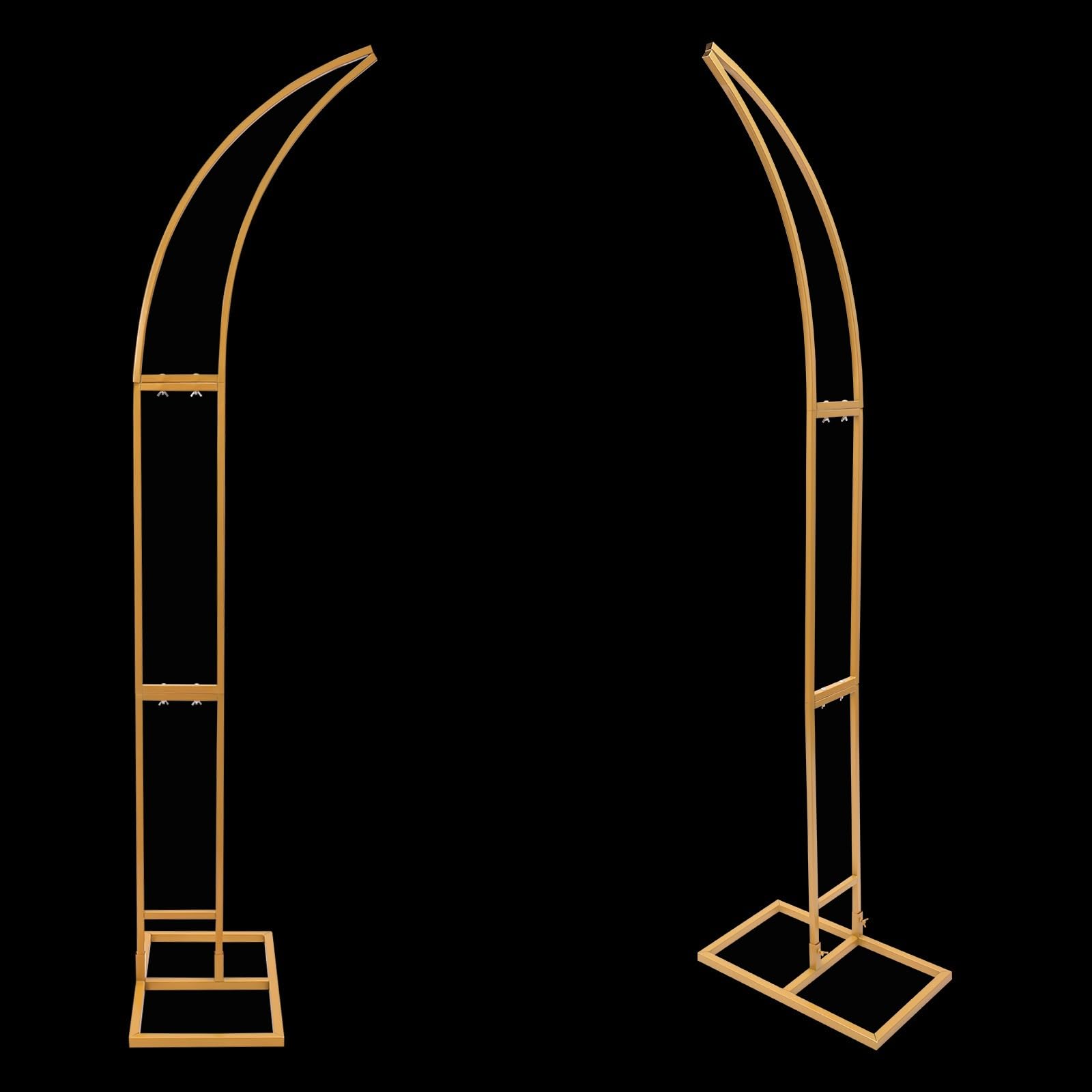 Lot de 2 supports de fond incurvés pour arche de mariage - En métal - Pour cérémonie de mariage, cérémonie et fête - Doré - 1,9 m + 2,1 m