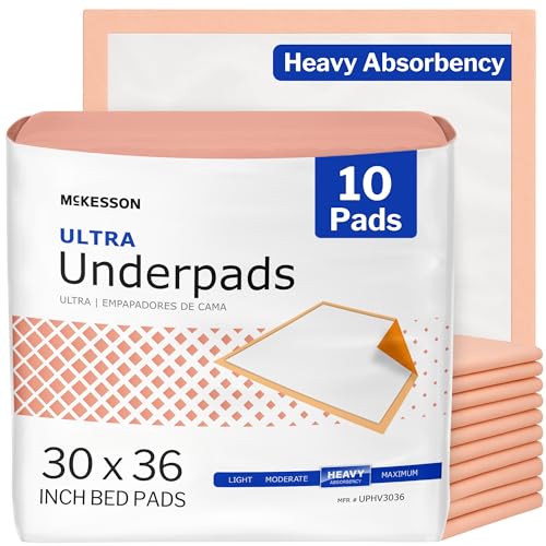 McKesson Underpads Bed Pads, Heavy Absorbency, Peach, 30 x 36 in, 10 ct