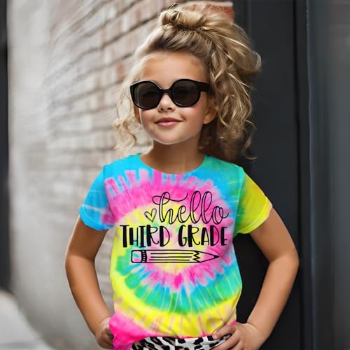 Image of KEKEMI Kid Girls First Day of School Shirt Hello Kindergarten First /Second /Third Grade Tshirt Back to School Tees Tops 4-10Y