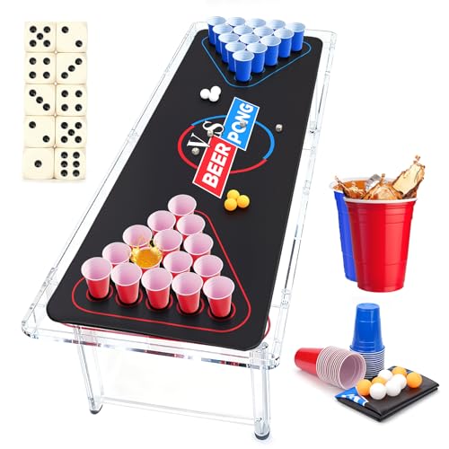 mobumeia Bierpong Becher Set Tische Matte mit 30 Beerpongbecher 8 Tischtennisbälle Wiederverwendbare 480ML Beer Pong Becher Red Cups für Party Trinkspiele Camping Geburtstag Hochzeit