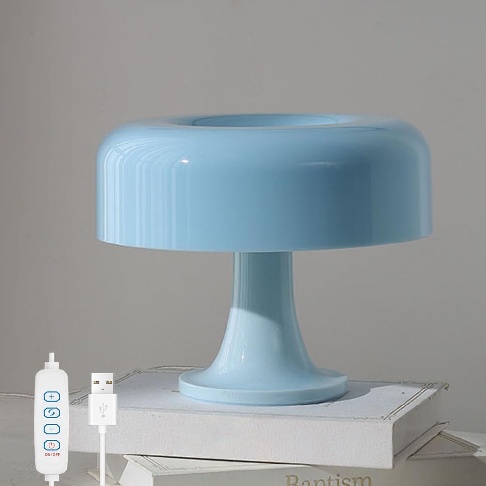 Lámpara LED con Forma de Seta Regulable Iluminación Interior Luz de Mesa con Enchufe USB y Cable Luz de Mesita de Noche Interior 3 Temperaturas de Color 3000K-6000K Iluminación Moderna,Azul