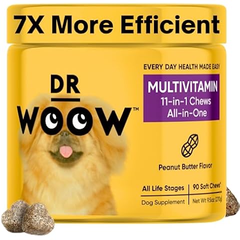 Dr Woow Multivitamins for Dogs - Everyday Vitamins for Dogs | Gut Immune Health, Joint Heart Eye Support | Dog Supplements Glucosamine Chondroitin, Digestion Probiotics, Omega 3 Fish Oil | 90 Ct Cover
