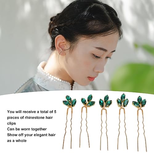 QANYEGN Green Crystal U Shape Hair Clips, Green Rhinestone Bridal Hair Pin - Image 2