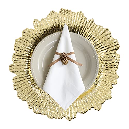 13 inch Charger Plates,24 Pack Round Plastic Reef Plate Chargers Elegant Decoration Place mats for Dinner Plates,Wedding, Party (Gold)