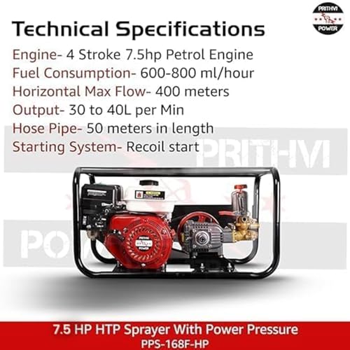 Image of Portable Sprayer with 7.5 HP 4 Stroke Engine | 45KG Pressure Heavy Duty HTP Pump | Pesticides Spray in Farm, Warehouse & Garden with Hose Pipe & Spray Gun (30No. HTP | 15 Meter Pipe)