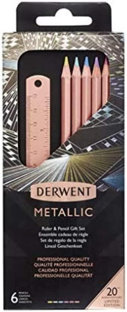 Derwent Metallic Pencil - 15cm Copper Ruler & Set of 6 Metallic Pencils (2305625)