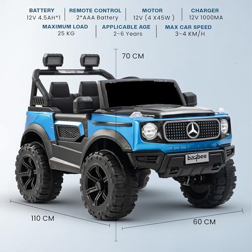 Image of Baybee Benzie Pro 4x4 Battery Operated Jeep for Kids, Ride on Toy Kid Car with RGB Windshield Light & Music | Baby Big Battery Cars | Electric Jeep Car for Kids to Drive 2 to 6 Years (Painted Blue)