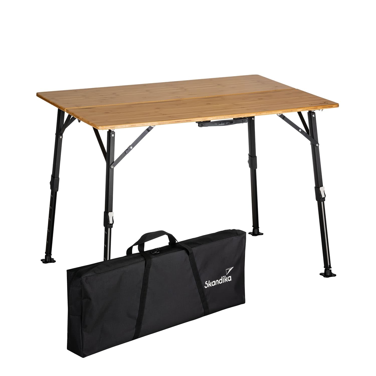 Skandika Campingtisch Tobro | Klapptisch mit Bambus Tischplatte, klappbar, stufenlos höhenverstellbar, 100 kg belastbar, wetterfest, Tragetasche | Outdoor Tisch, Camping, Balkon