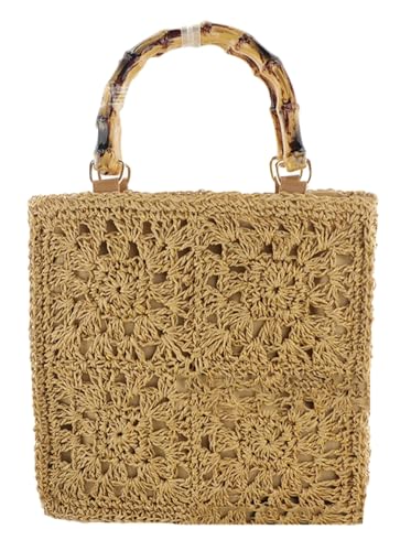 Image of Women Straw Tote Bags Beach Summer Floral Woven Shoulder Purse Travel Beach Handbag Handmade Purse