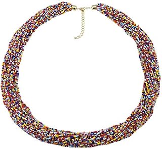Bocar Long Multiple Row Handmade Beaded Statement 33" Necklace (NK-10235-multicolor)