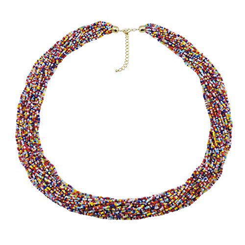 Bocar Long Multiple Row Handmade Beaded Statement 33" Necklace (NK-10235-multicolor)