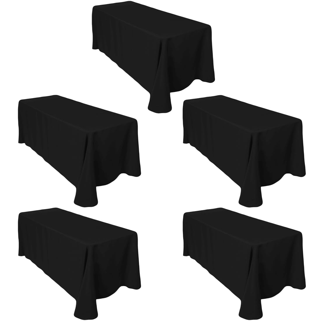 LTC LINENS 5-Pack Black Rectangular Tablecloths 90 in x 156 in with Rounded Corners - Ideal for 8 ft Tables with Floor-Length Drop - Polyester Fabric
