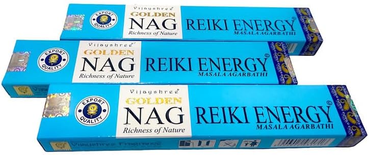 Golden Nag Reiki Energy Masala Incense Joss Stick Natural Handmade Agarbatti Rolled Moulded Bamboo Stick 12 Pack 15 gm