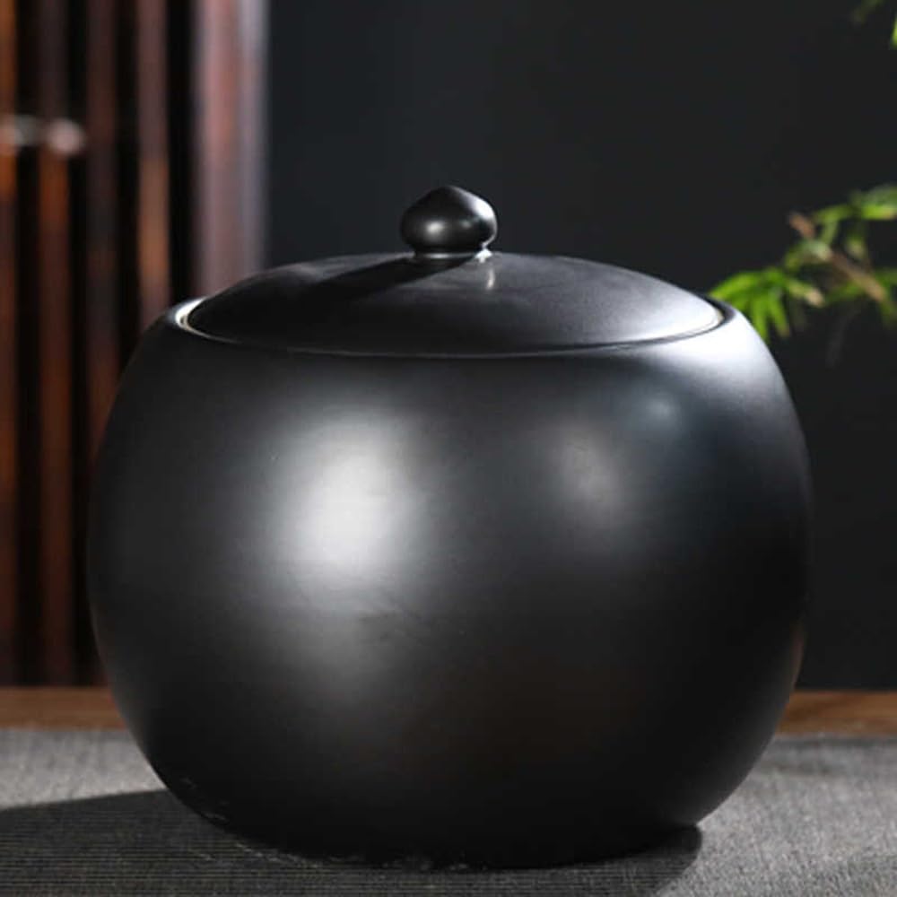SXYHCK Ceramic Grain Dispenser Household Large Rice Storage Bucket Ceramics Rice Jar With Lid, Food Storage Canister For Cereal Flour Sugar Coffee Tea(Black,22lbs/10kg)