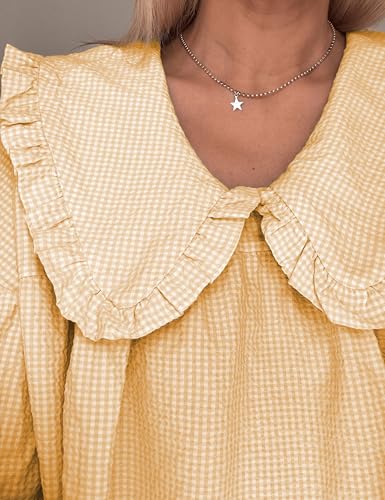 Image of Ynhonra Women's Gingham Mini Dress 3 /4 Puff Sleeve Babydoll Doll Collar