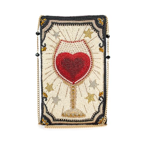 Mary Frances Cheers Beaded Wine Glass Crossbody Cell Phone Bag Clutch Novelty Purse with Heart and Starburst Design, Multicolor