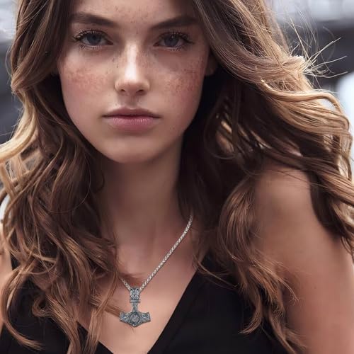 Schwarzer Anhänger für Männer nordische Wikinger Halskette mit Thorshammer Helm der Ehrfurcht Valknut Frauen heidnische Mythologie Mjolnir keltischer Knoten Geschenk Amulett Schutzanhänger Schmuck