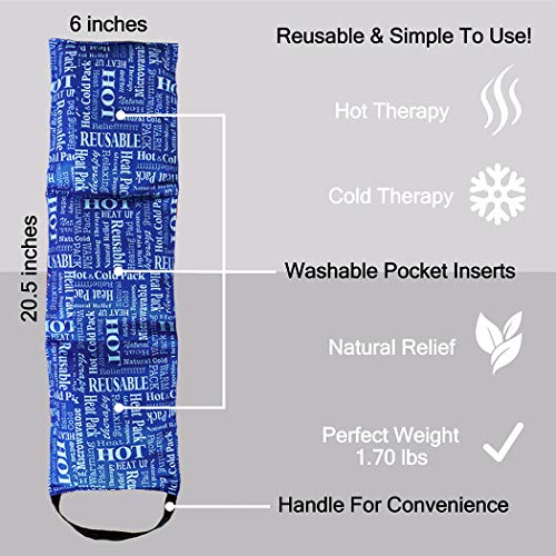 Hot Pockets All Purpose Microwavable Rice Heating Pad for Neck and Shoulders Pain Relief - 3 Pockets Hot and Cold Pack of Rice Bags for Heat Therapy with Washable Cover - American Brand (Blue Words)