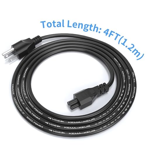 4Ft Laptop Power Cord, C5 Mickey Mouse Power Cord, 3 Prong Replacement Cord Compatible With Dell, Hp, Samsung, Acer, Lenovo, Asus, Toshiba Computer, Monitor, Projector, Scooter Power Cable, 1Pack #TOP7