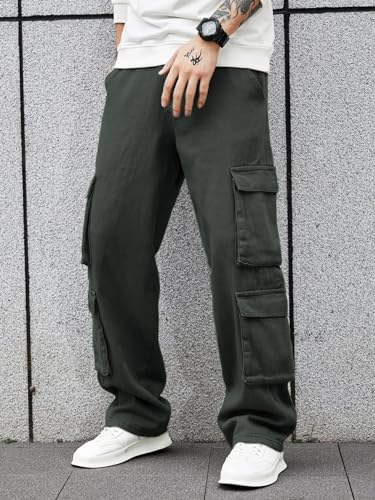 Image of Men's 8 Pocket Cargo Pants | Premium Cotton Twill Baggy Fit Trousers | Stretchable Casual Streetwear Cargos | Mid Rise