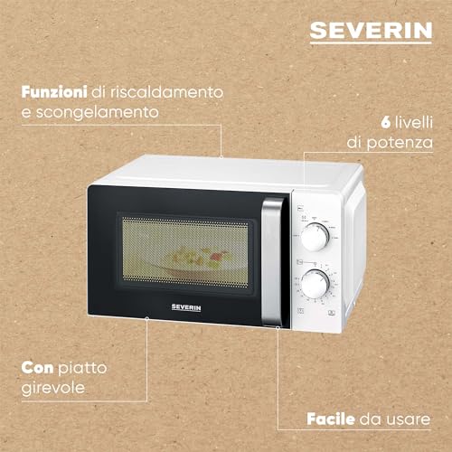 SEVERIN Microonde Solo, forno a microonde per scongelare e riscaldare, forno a microonde con piatto girevole per una distribuzione uniforme del calore, bianco/nero, MW 7885 - 4