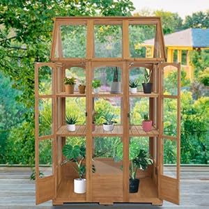MCombo Wooden Greenhouse, Outdoor Greenhouse with Adjustable Roof Vent and 6 Lockable Door for Backyard/Outdoor Use, (48 x 38.8 x 83.9 Inches) 0851 (Natural) MCombo Wooden Greenhouse Outdoor Greenhouse with Adjustable Roof Vent and 6 Lockable Door for BackyardOutdoor Use 48 x 388 x 839 Inches 0851 Natural