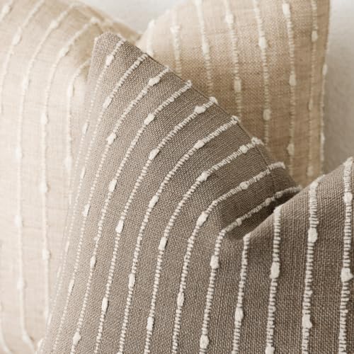 Image of Foindtower Boho Striped Boucle Lumbar Throw Pillow Covers 12x20 Taupe Gray