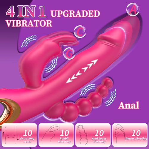 Thrusting Dildo Vibrator for Women G Spot Rabbit and Anal Beads - Image 2
