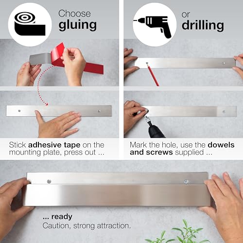 Moritz & Moritz Magnetic Knife Holder for wall 40cm / 16 inch - Magnetic Knife Rack - Glue or Drill - Magnetic Knife Strip for Sorting Knives, Cooking Utensils and Tools - Image 6