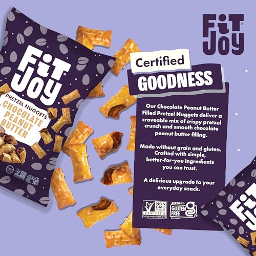Image of FitJoy Chocolate Peanut Butter Filled Pretzel Nuggets - Grain, Dairy & Gluten Free Crunchy Snack Bites with Creamy Peanut Butter and Rich Chocolate Filling, Sweet and Salty Treat - 4 Pack, 5 Oz Bags