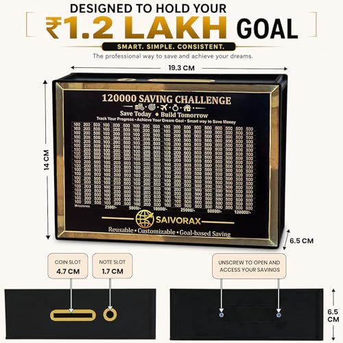Image of Premium 1.2 Lakh Money Saving Box for Adults & Kids - Wooden Money Box (Gullak) Saving Challenge with Tracker & Marker | Reusable Money Bank Piggy Bank for Cash Savings
