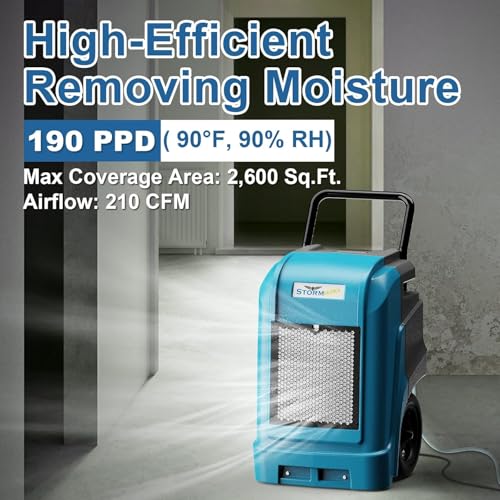 Image of ALORAIR 190 Pints LGR Commercial Dehumidifier with Pump & Drain Hose, Up to 2,600 Sq.Ft, Portable Industrial Dehumidifiers with Handle, Water Damage Restore, Basement, Garage