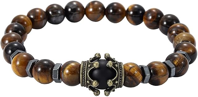 Branets Tiger Eye Bracelet for Men 8mm Natural Energy Stone Beads Bracelet Elastic Yoga Gemstones Healing Bracelet Jewelry for Men and Women