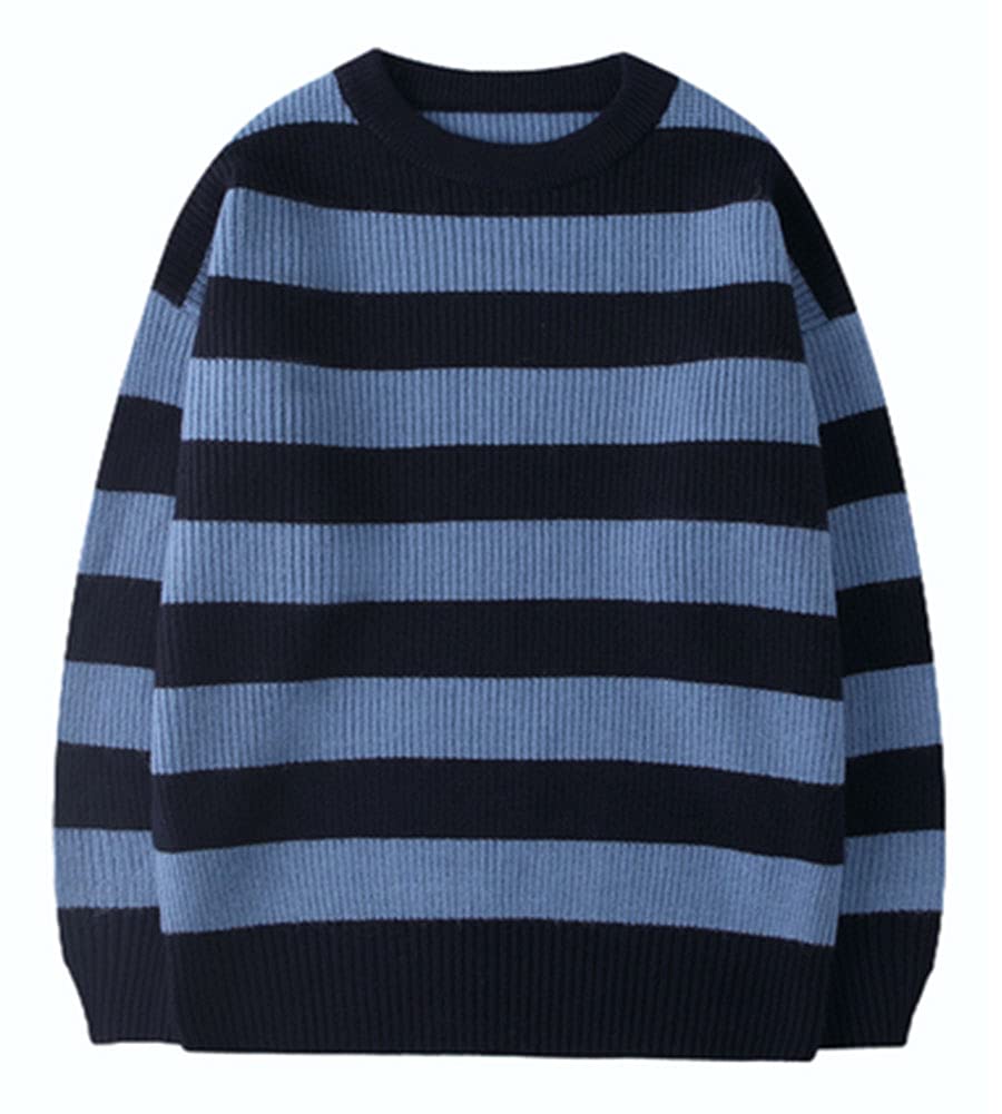 LifeSheWomen's Men Striped Sweater Pullovers Oversized Knitted Jumpers Sweatershirts Streetwear