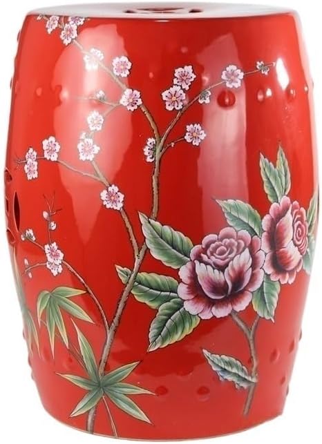 Ceramic Garden Stool Decorative Garden Stools Ceramic Handmade Pastel Figures and Flowers Carved Copper Coin Ceramic Stool Cooler Pier Shoe Bench Patio Ornaments Garden Stool(C)