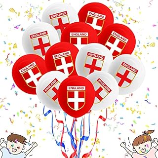 England Flag Ballons,16 Pcs 12"England Party Ballons,St George Cross Printed Latex Balloons for World Cup Decorations 2022,St Georges Day Celebration Sports Events,Bar,Street Party,UK Party Supplies