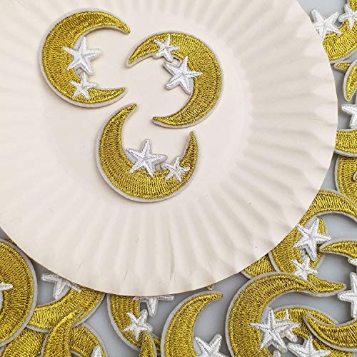 1.5 x1.4  20pcs Moon Star Night Sky Iron On Embroidered Patches Appliques Machine Embroidery Needlecraft Projects Boys Girls Kids DIY