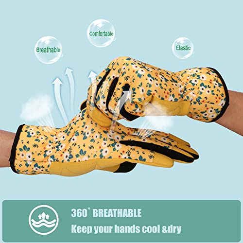 Petacffe Leather Gardening Gloves For Women - Garden Breathable Work Gloves With Touch Screen Function For Weeding, Planting, Mowing, Landscaping, Yard Work (Medium, Yellow) #TOP2