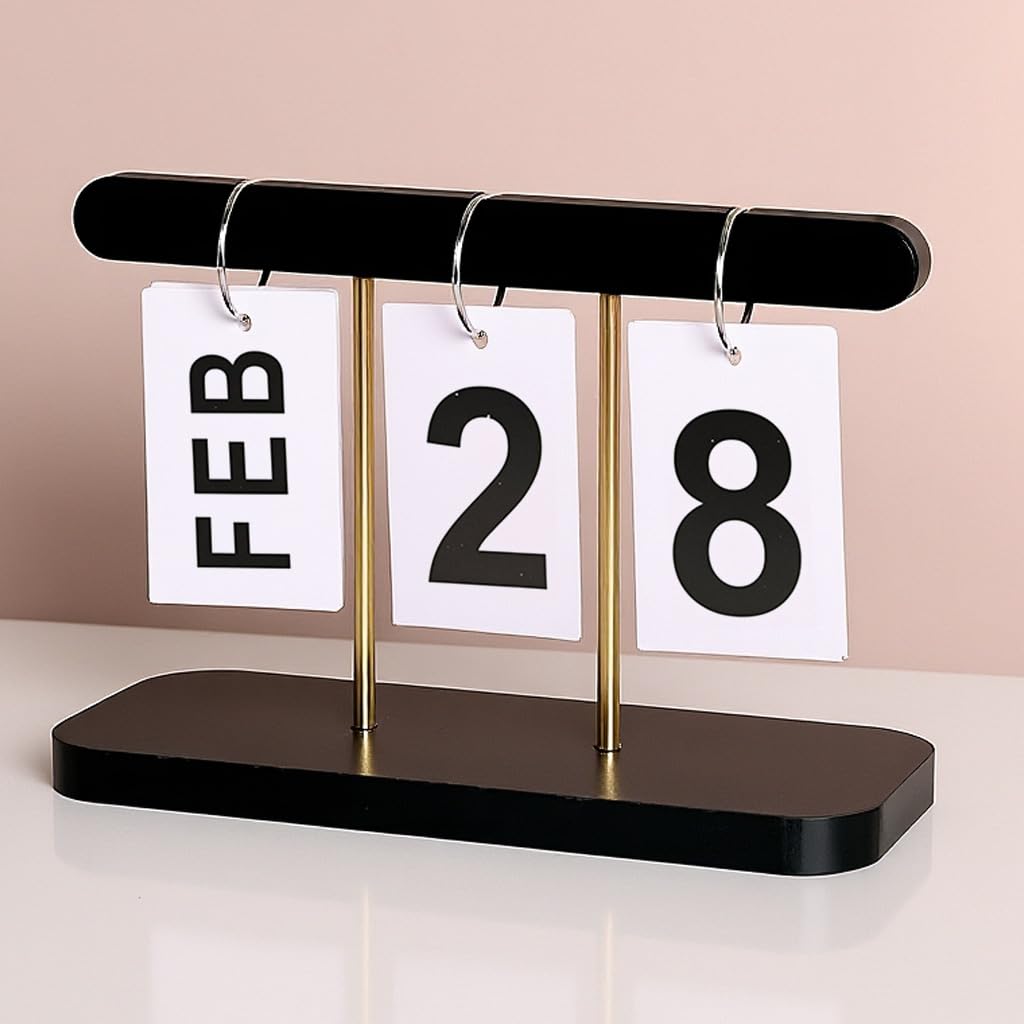 HASTHIP® Wooden Perpetual Calendar Manual Calendar Desk Decor, Retro Date Reminder Block for Office, Home, and Gift Decoration-image-34