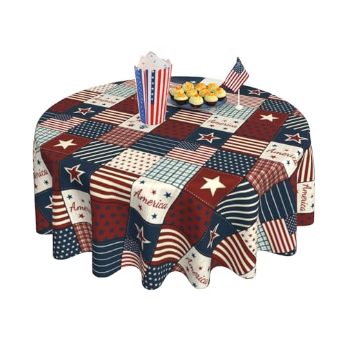 SUZEJHE 4th of July Round Tablecloth 60x60 Inch Independence Day American Patriotic Table Cover Holiday Decorations Seasonal Decor for Home Kitchen Dining Room Picnic Party