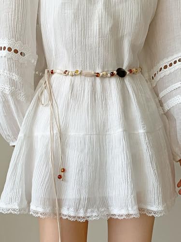 Retro long Skinny Waist Rope Tie Belt Bohemian Boho Plus Size For Women Dress Pants with Bead3