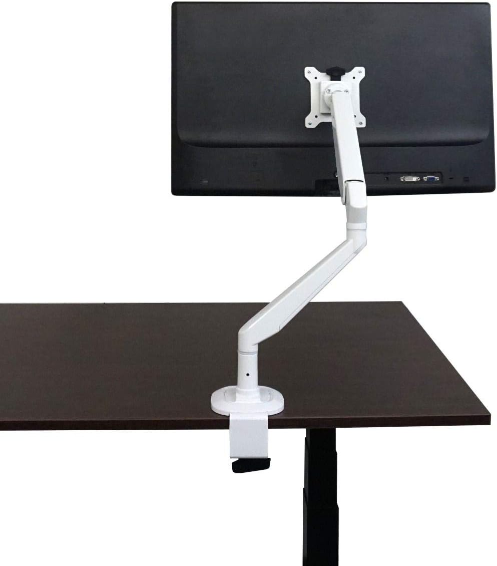 X-TS Single Monitor Mount Stand Articulating Gas Spring Monitor Arm, Adjustable VESA Mount Desk Stand with C-Clamp Installation - Fits 17 to 32 Inch LCD Computer Monitors up to 22lbs (White)