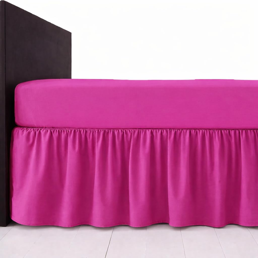 Polycotton Platform Base Valance Sheet – Extra Deep 16” Frill – Under Mattress Bed Skirt, Durable Easy Care, Wrinkle Resistant Bedding (Fuchsia, Double)