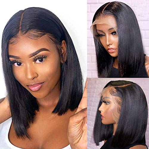 Crissel Short Bob Wigs 13x4 Straight Human Hair Lace Front Wigs 150% Density Pre Plucked Lace Frontal with Baby Hair 12 Inch