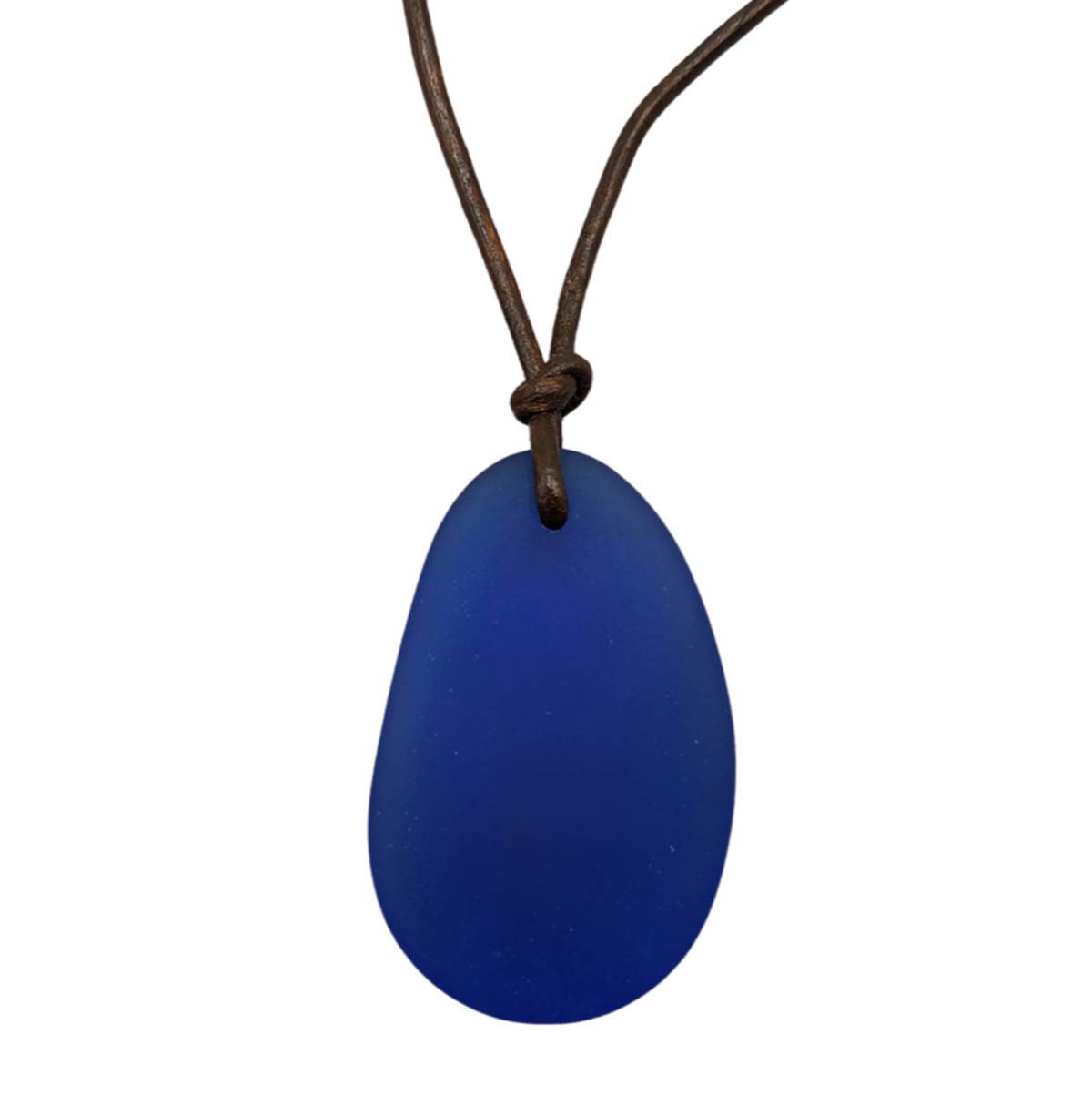 yinahawaiiYinahawaii Handmade Leather Cord Large Oval Sea Glass Necklace, Unisex Hawaii Gift for Him or Her, Unique Activity Jewelry, No Metal Parts (Cobalt - September)