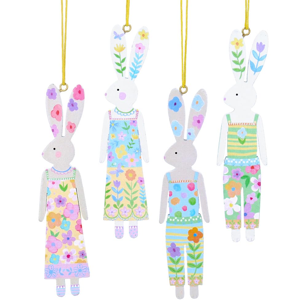 Gisela Graham Pastel Flowers Boy/Girl Bunny Easter Decorations - set of four