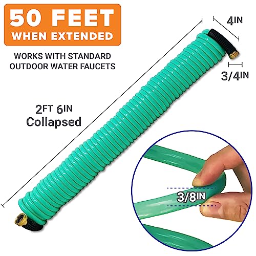 50 Ft Coiled Boat Hose | Coil Hose Water Hoses Expandable Perfect Coil Water Hose Rv Wash Water Hose Spring Washdown Short Small Foot Coiling Garden Marine Grade 3/4 Inch Connectors Self Recoil #TOP3