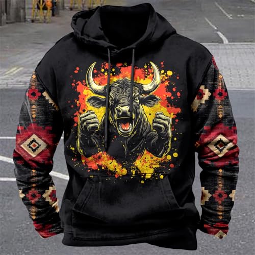 Image of domirica Hoodies For Men Western Cowboy Pullover Big And Tall Comfort Fashion Cool Novelty Graphic Hooded Sweatshirt