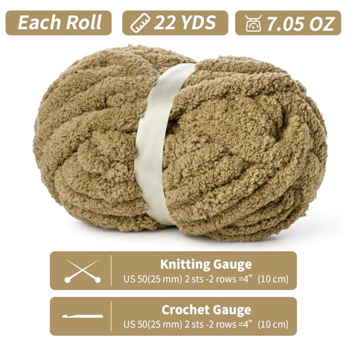 Image of 10 Pack of Jumbo Chunky Yarn for Hand Knitting,10# Super Bulky-Fluffy Chenille Yarn, 220 yds /70.5 oz Soft Thick Yarn for Crocheting Chunky Knit Throw Blankets.(Khaki)